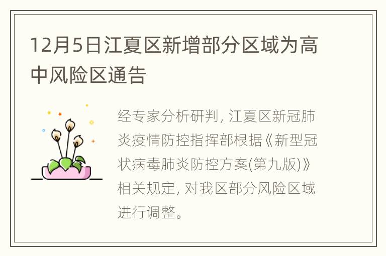 12月5日江夏区新增部分区域为高中风险区通告