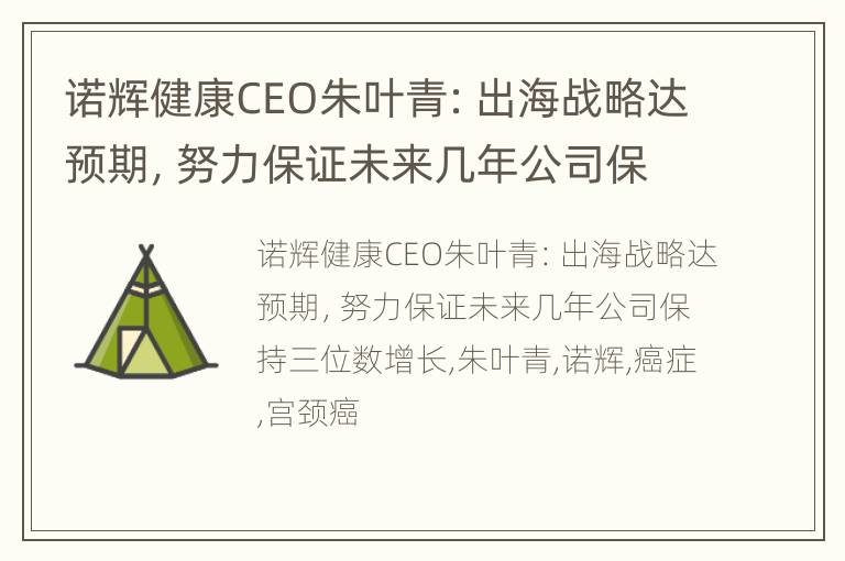 诺辉健康CEO朱叶青：出海战略达预期，努力保证未来几年公司保持三位数增长