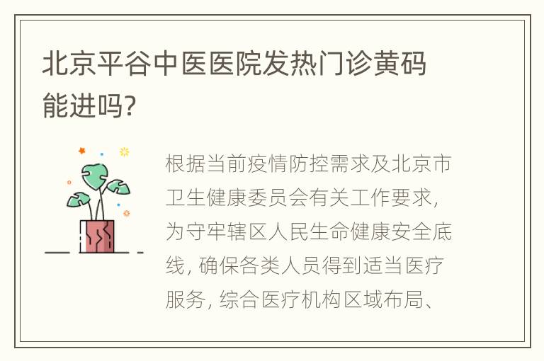 北京平谷中医医院发热门诊黄码能进吗？