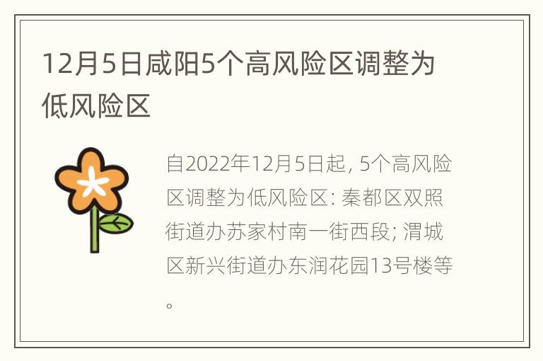12月5日咸阳5个高风险区调整为低风险区