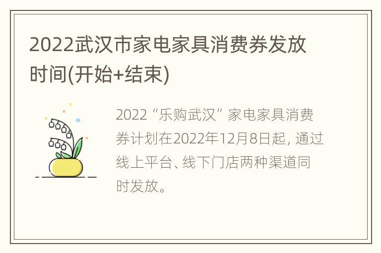 2022武汉市家电家具消费券发放时间(开始+结束)