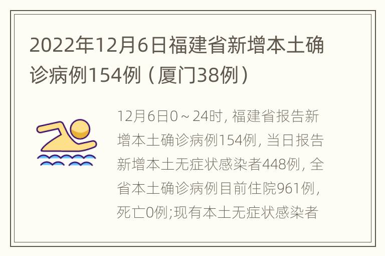 2022年12月6日福建省新增本土确诊病例154例（厦门38例）