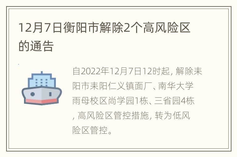 12月7日衡阳市解除2个高风险区的通告