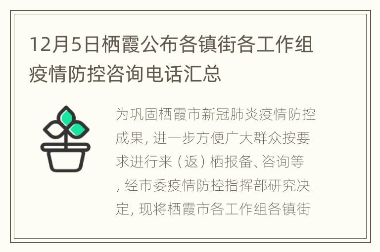 12月5日栖霞公布各镇街各工作组疫情防控咨询电话汇总