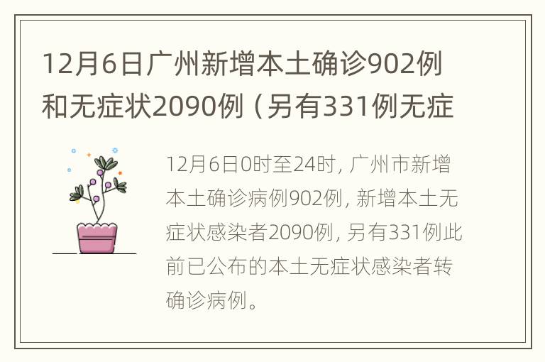 12月6日广州新增本土确诊902例和无症状2090例（另有331例无症状转确诊）