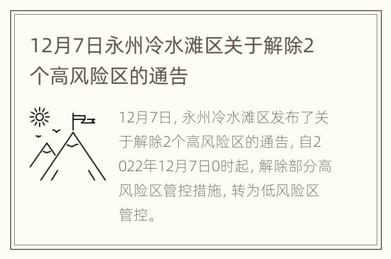 12月7日永州冷水滩区关于解除2个高风险区的通告