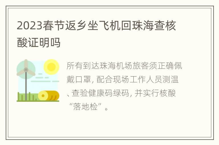 2023春节返乡坐飞机回珠海查核酸证明吗