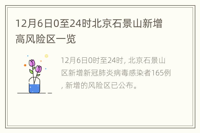 12月6日0至24时北京石景山新增高风险区一览