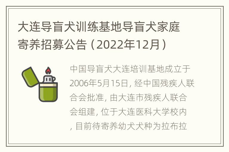 大连导盲犬训练基地导盲犬家庭寄养招募公告（2022年12月）