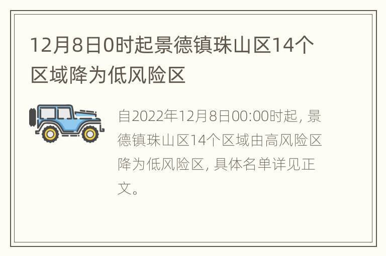 12月8日0时起景德镇珠山区14个区域降为低风险区