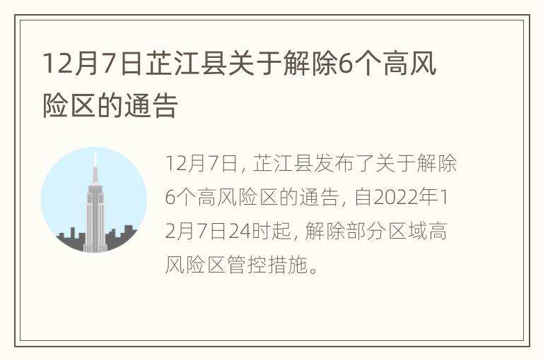 12月7日芷江县关于解除6个高风险区的通告