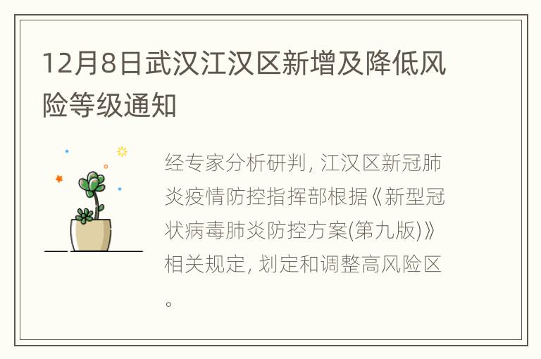 12月8日武汉江汉区新增及降低风险等级通知