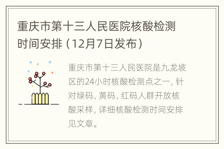 重庆市第十三人民医院核酸检测时间安排（12月7日发布）