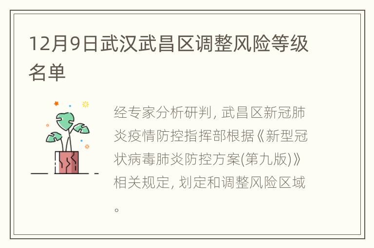 12月9日武汉武昌区调整风险等级名单