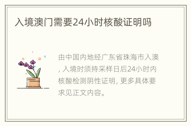 入境澳门需要24小时核酸证明吗