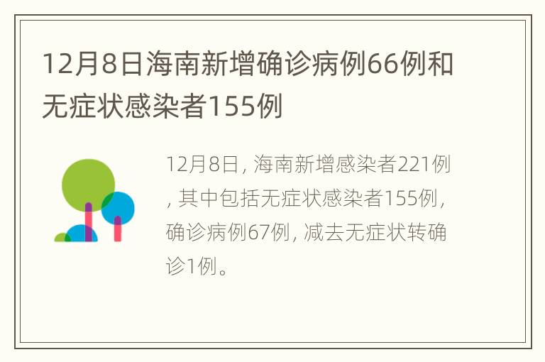 12月8日海南新增确诊病例66例和无症状感染者155例