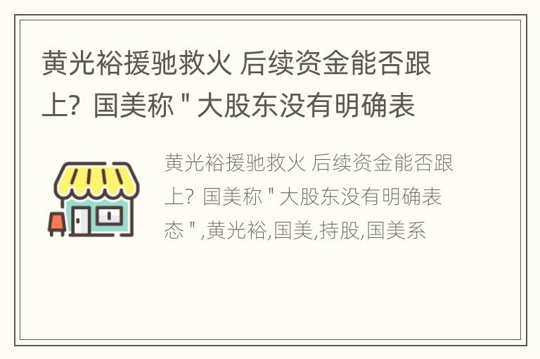 黄光裕援驰救火 后续资金能否跟上？ 国美称＂大股东没有明确表态＂