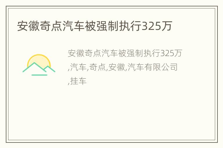 安徽奇点汽车被强制执行325万