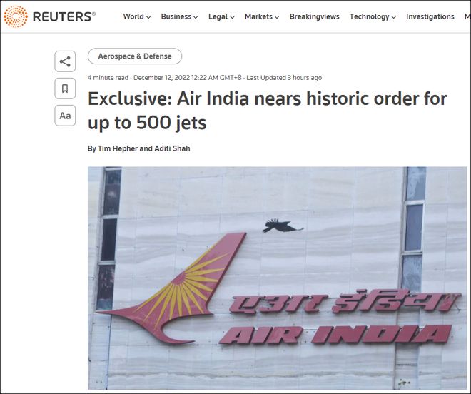 印度航空即将敲定“创纪录大单”，涉500架空客波音