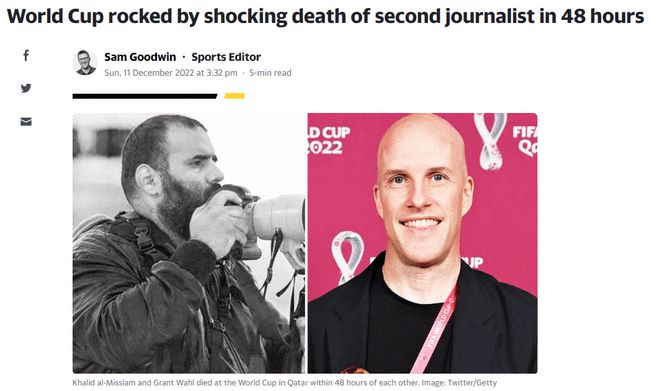 世界杯期间已有两位记者去世 一位美国一位卡塔尔