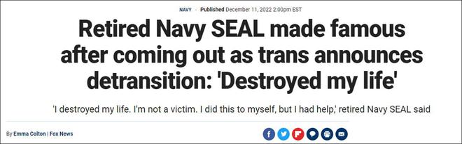 美国前海豹突击队成员后悔变性：我被CNN利用了