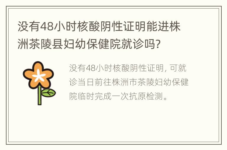 没有48小时核酸阴性证明能进株洲茶陵县妇幼保健院就诊吗？