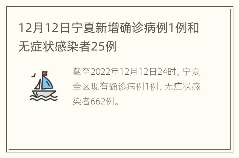 12月12日宁夏新增确诊病例1例和无症状感染者25例