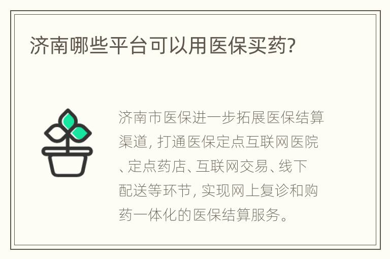 济南哪些平台可以用医保买药？