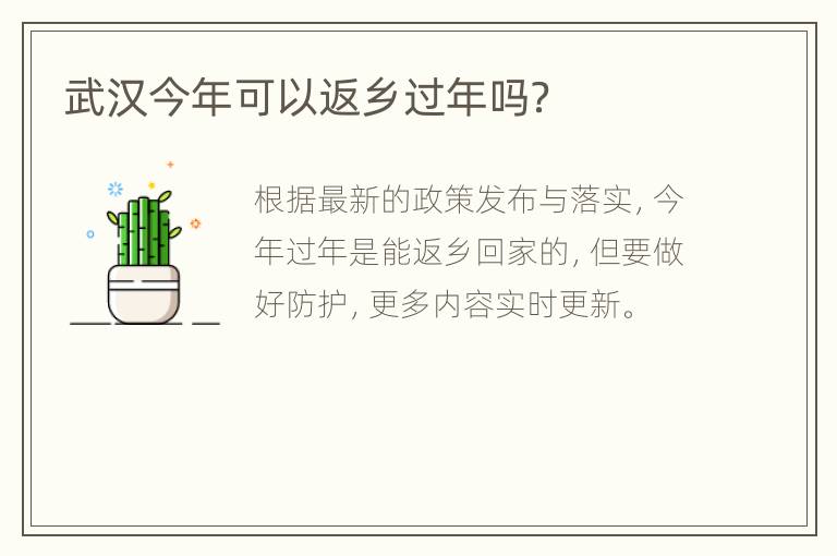 武汉今年可以返乡过年吗？