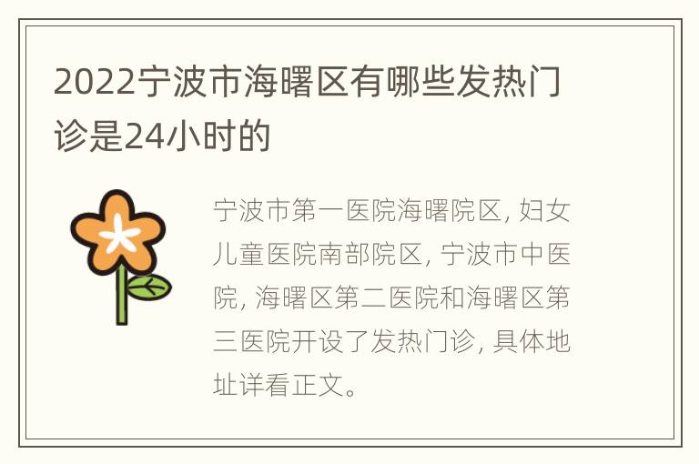 2022宁波市海曙区有哪些发热门诊是24小时的