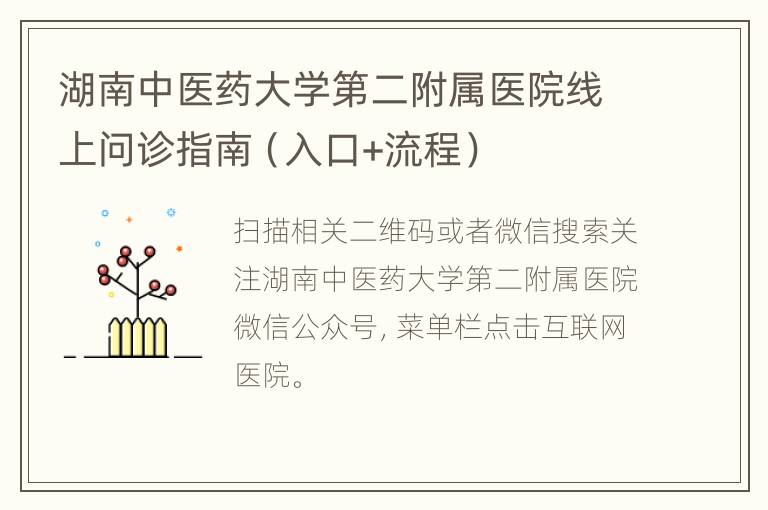 湖南中医药大学第二附属医院线上问诊指南（入口+流程）