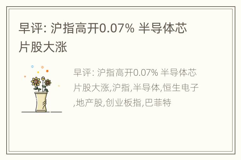 早评：沪指高开0.07% 半导体芯片股大涨