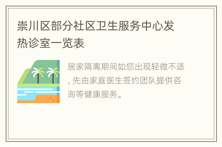 崇川区部分社区卫生服务中心发热诊室一览表