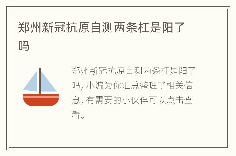 郑州新冠抗原自测两条杠是阳了吗