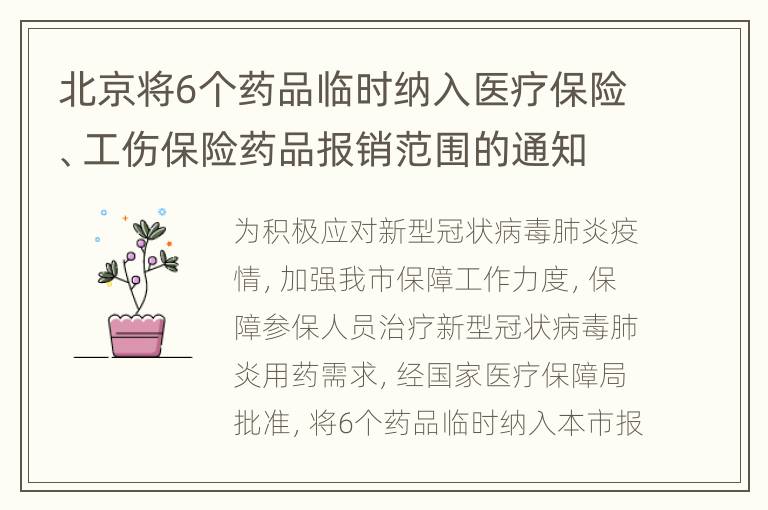 北京将6个药品临时纳入医疗保险、工伤保险药品报销范围的通知