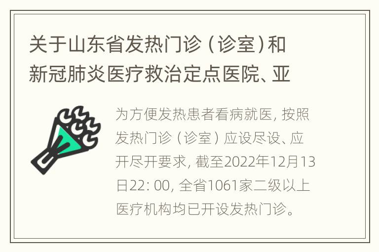 关于山东省发热门诊（诊室）和新冠肺炎医疗救治定点医院、亚（准）定点医院设置情况的通告