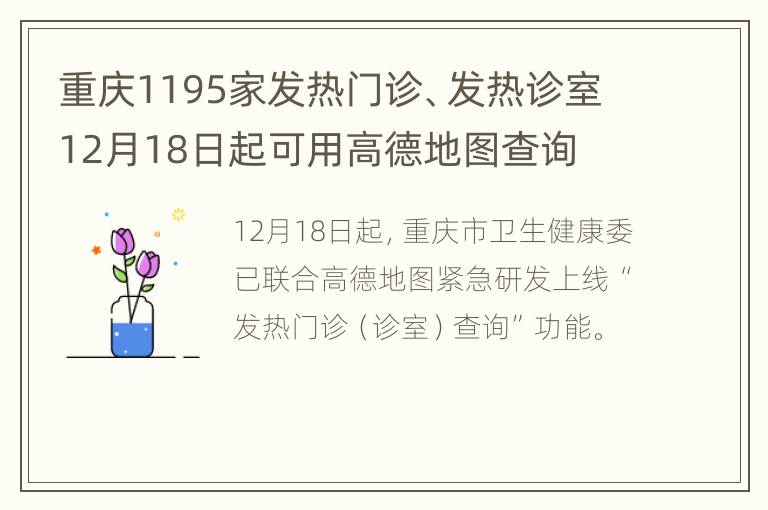 重庆1195家发热门诊、发热诊室12月18日起可用高德地图查询