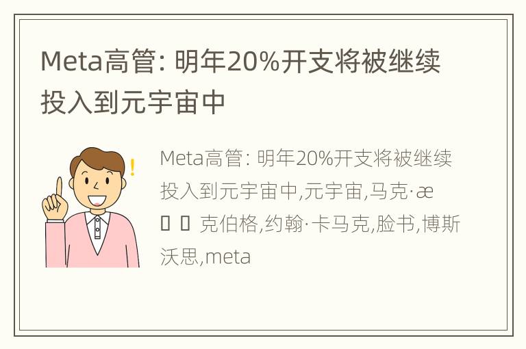 Meta高管：明年20%开支将被继续投入到元宇宙中