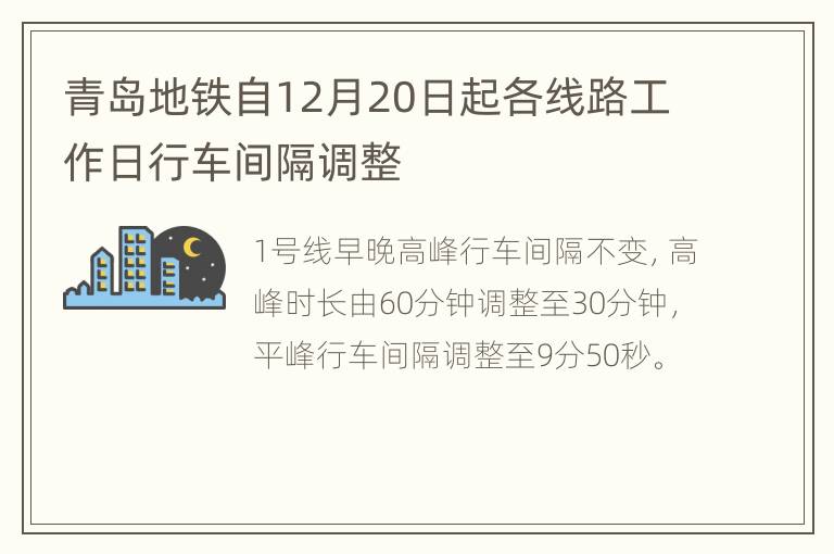 青岛地铁自12月20日起各线路工作日行车间隔调整