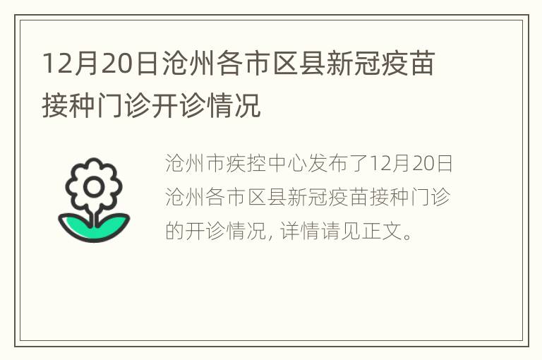 12月20日沧州各市区县新冠疫苗接种门诊开诊情况