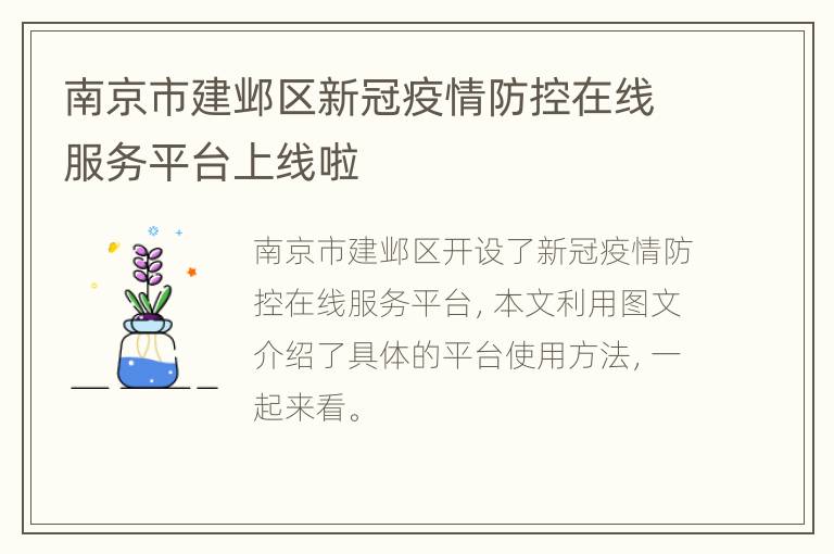 南京市建邺区新冠疫情防控在线服务平台上线啦