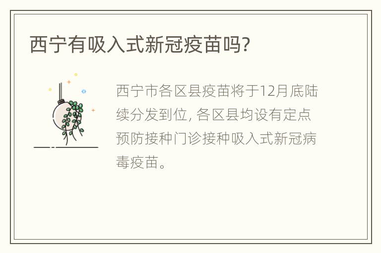 西宁有吸入式新冠疫苗吗？