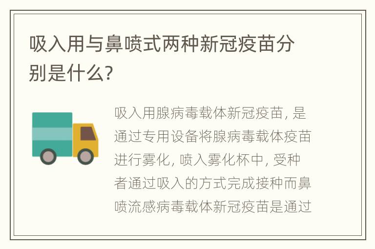 吸入用与鼻喷式两种新冠疫苗分别是什么?