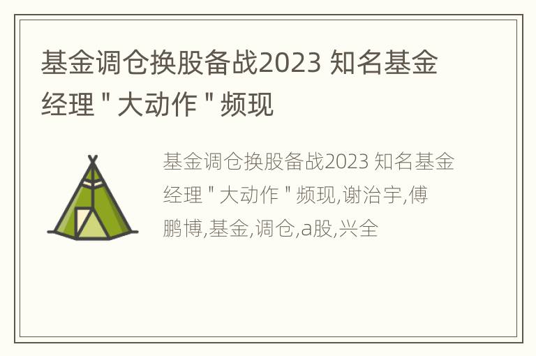 基金调仓换股备战2023 知名基金经理＂大动作＂频现