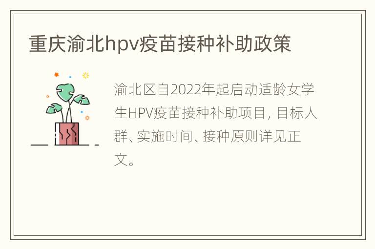 重庆渝北hpv疫苗接种补助政策