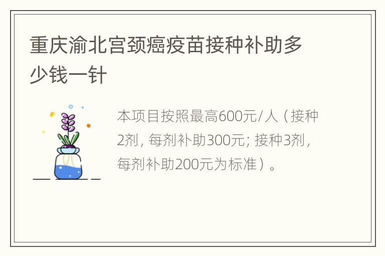 重庆渝北宫颈癌疫苗接种补助多少钱一针