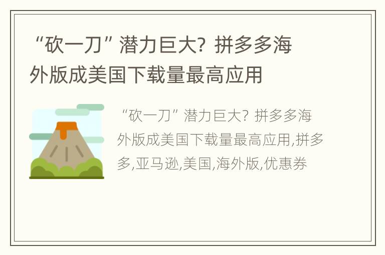 “砍一刀”潜力巨大？ 拼多多海外版成美国下载量最高应用