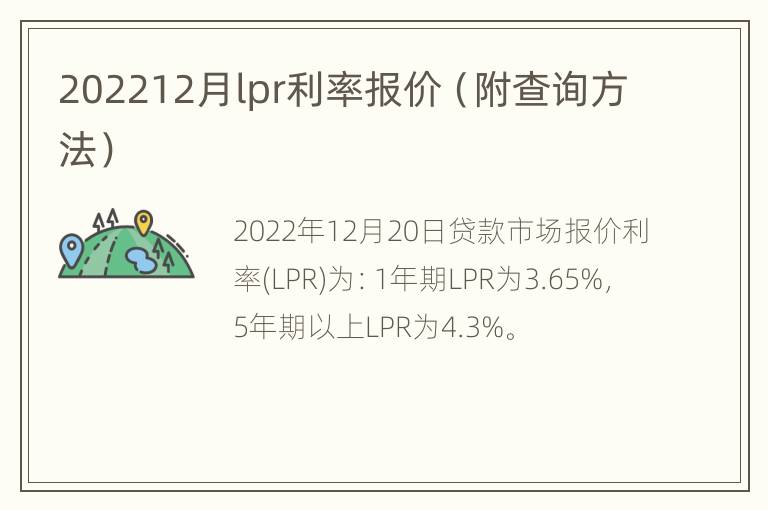 202212月lpr利率报价（附查询方法）