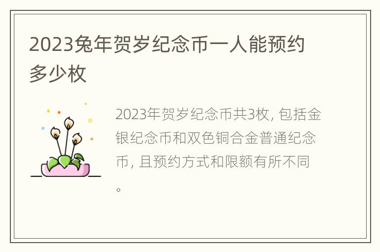 2023兔年贺岁纪念币一人能预约多少枚