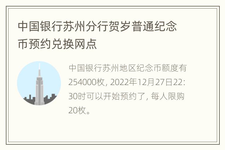 中国银行苏州分行贺岁普通纪念币预约兑换网点